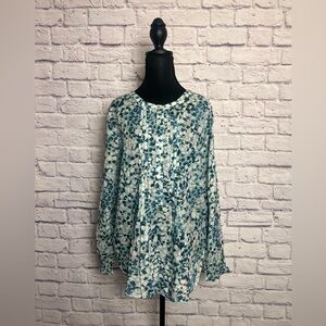 LOFT Floral Print Tunic Top with Ruffle Cuffs size M